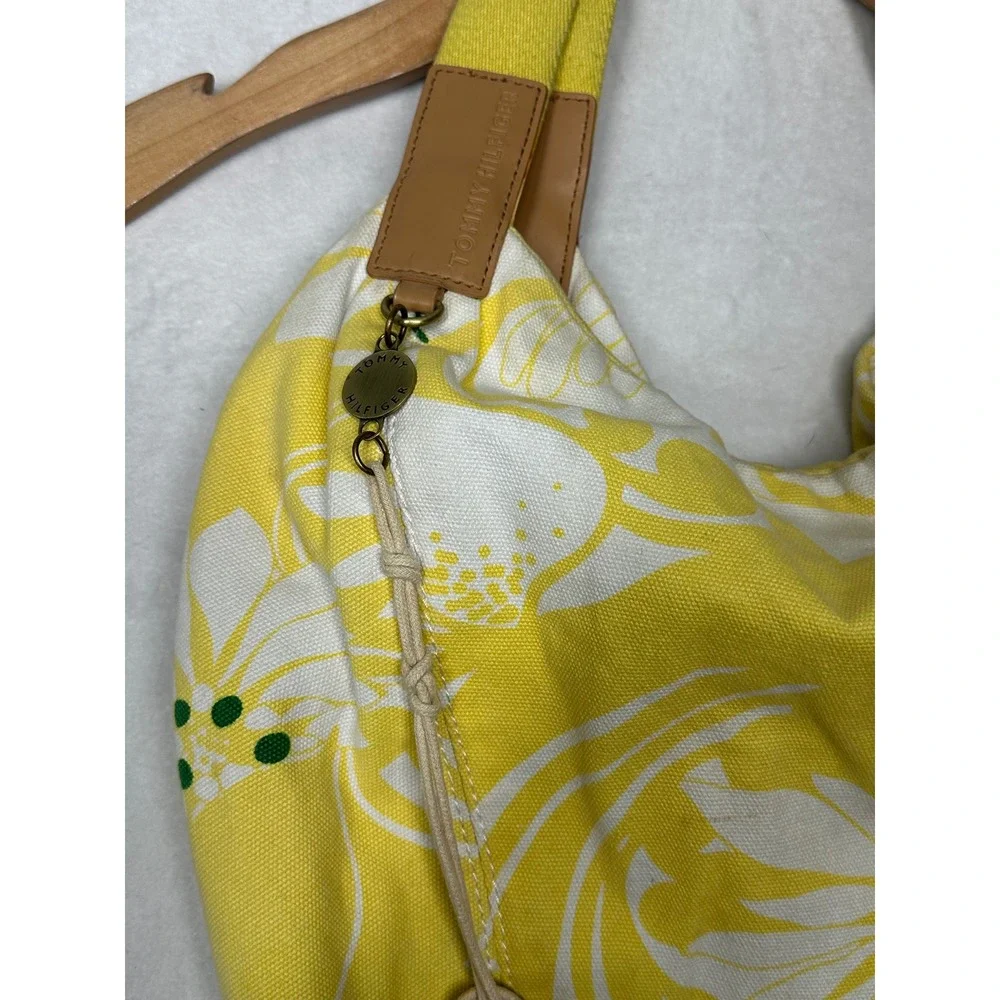 Tommy Hilfiger Yellow White Floral Canvas Hobo‎ Shoulder Bag